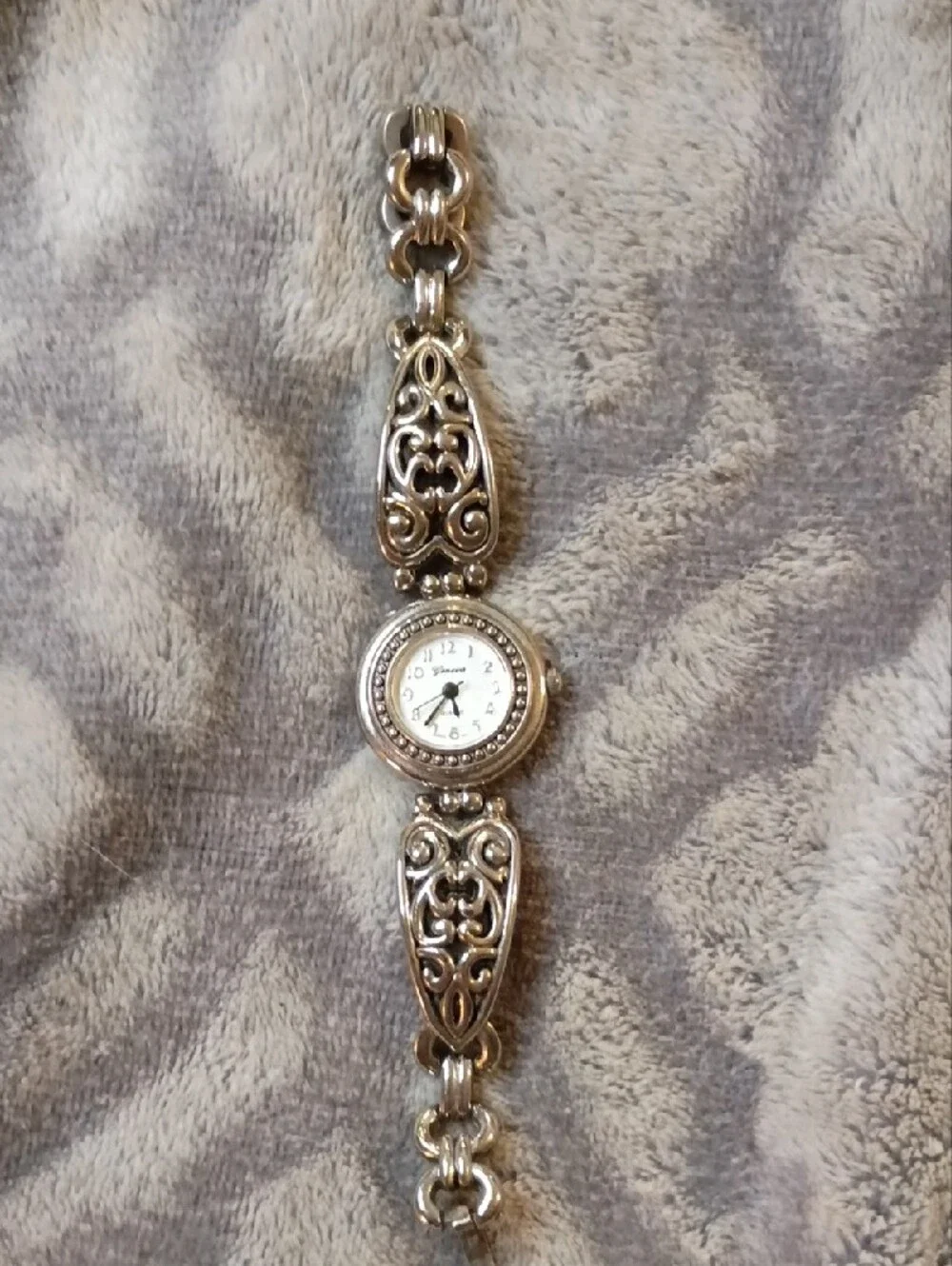Geneva Silver Filigree Bracelet Watch - Silver and White